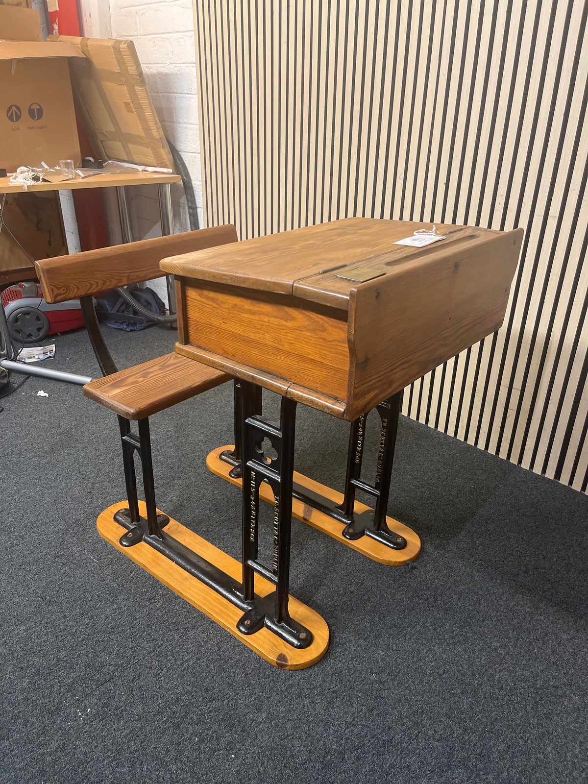 Vintage Single-seater school desk with integrated bench  44251