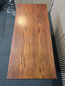 Switch Rectangular low dark wood stained bar tables with powder coated black metal central column base 77Hx138Wx61D 1425 3 image