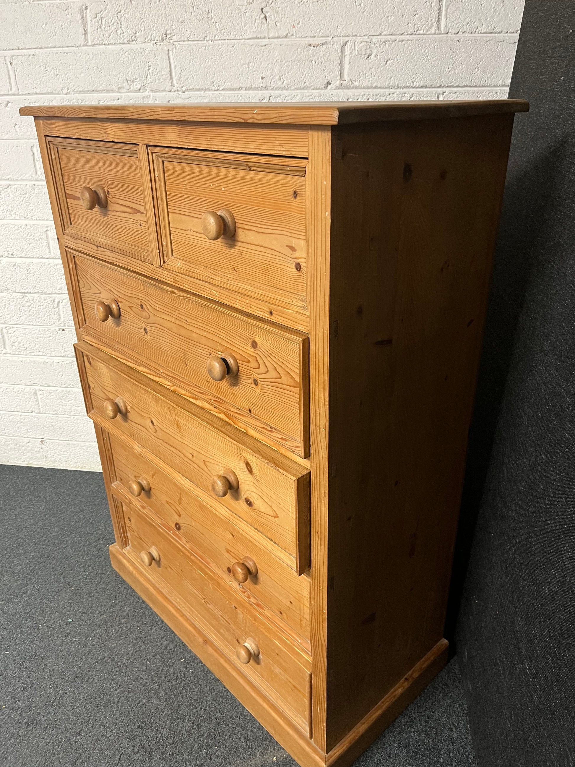 Solid tall pitch pine 4+2 chest of drawers 900Wx1260Hx430D 1225