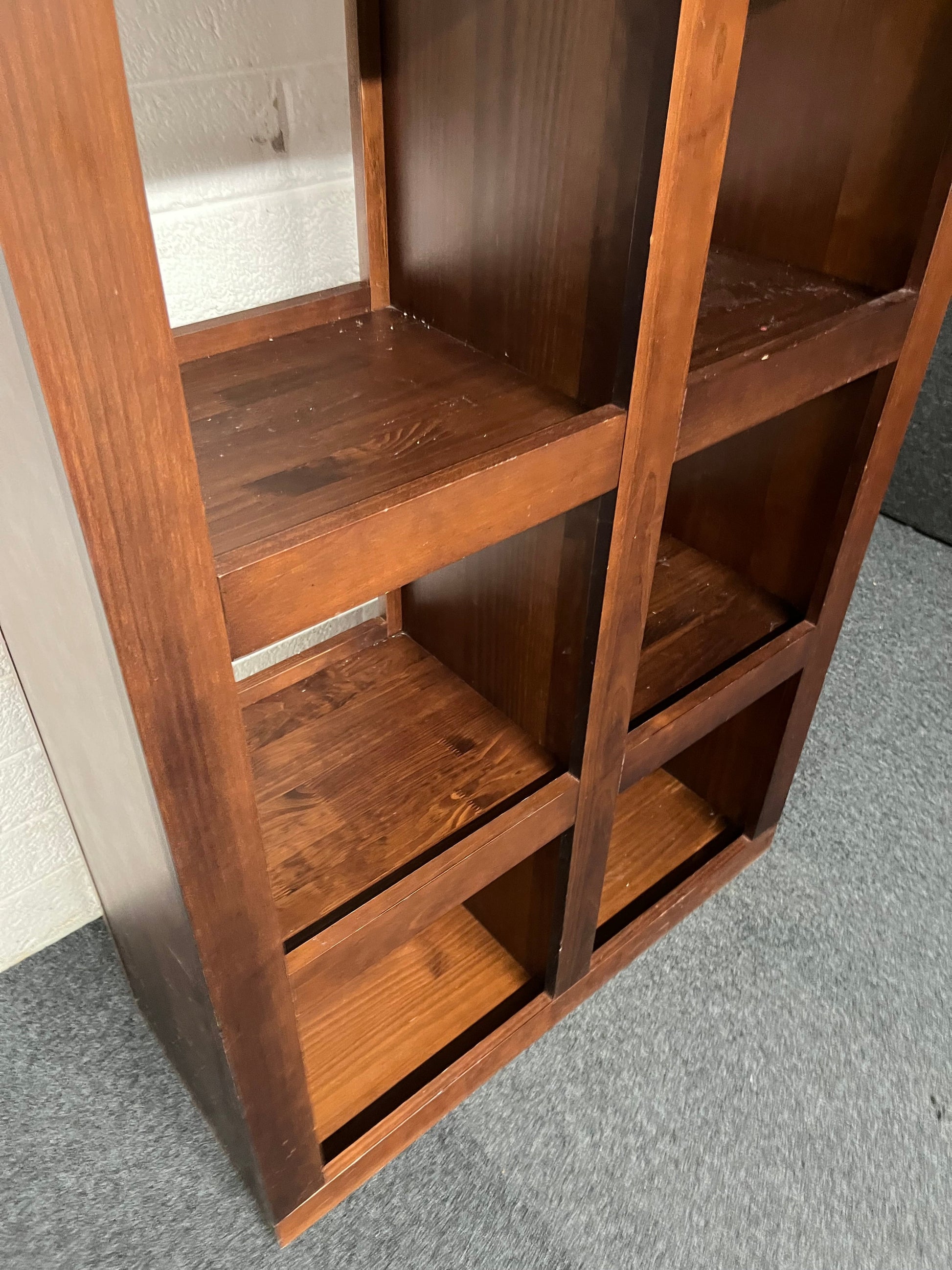 Dark wood stained 8 box section shelf unit (H 1740 x w 600 x D 370 mm) 1225