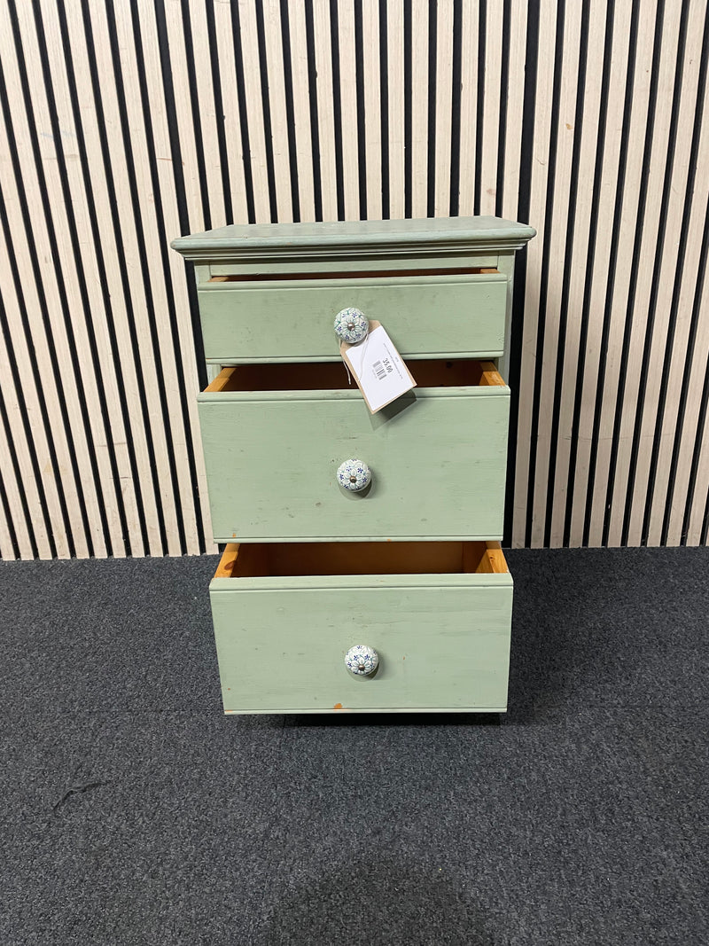 green 3 drawer solid pine bedside locker  44759