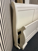 5ft Modern white painted wooden bed frame featuring supportive timber slats.  44523
