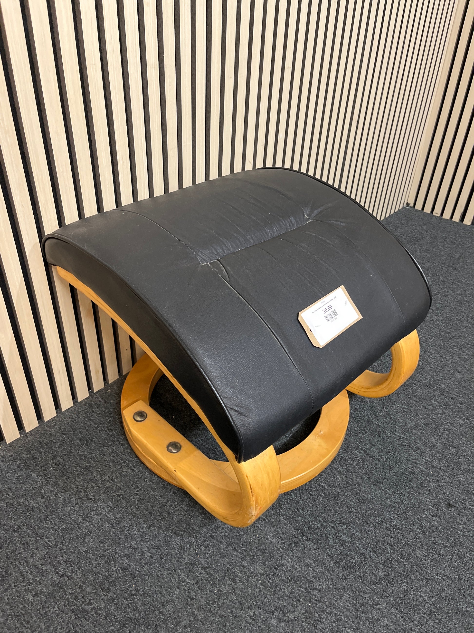 Black leatherette, beech framed footstool  2425