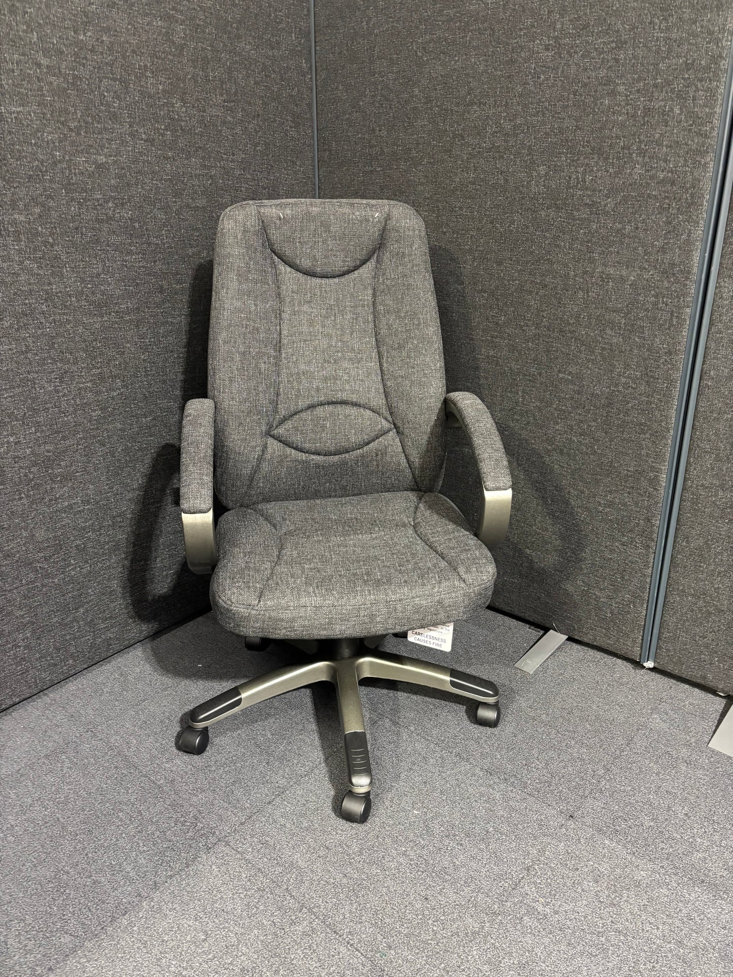 NEW Lucca high back, height adjustable swivel chair with loop arms in Charcoal or Blue fabric. Price includes VAT
