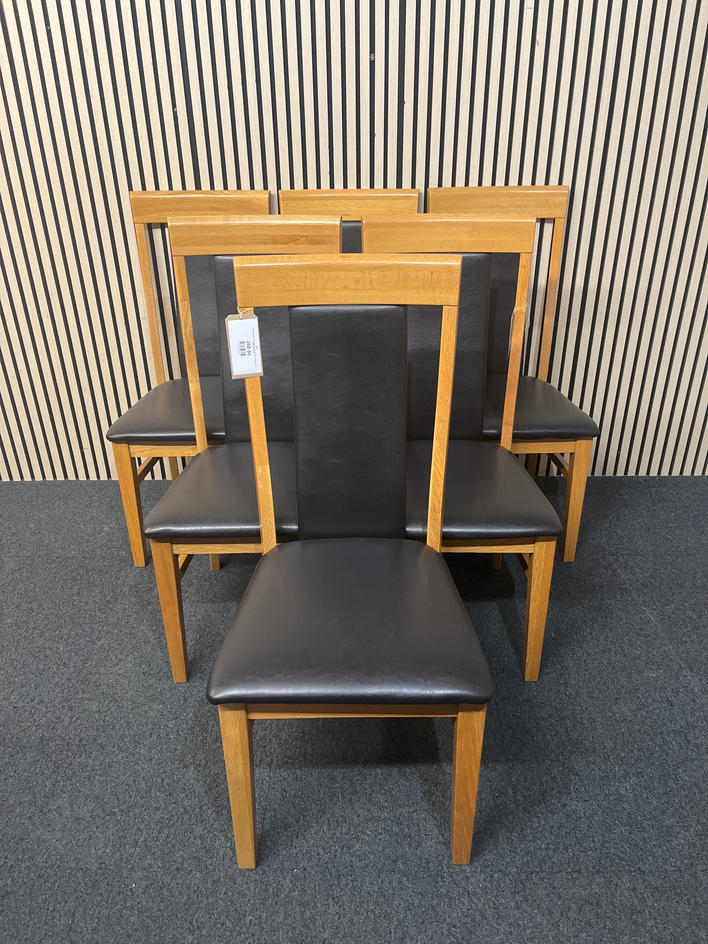 Beech framed, black leather seat and back dining chairs (SET OF 6) 3126