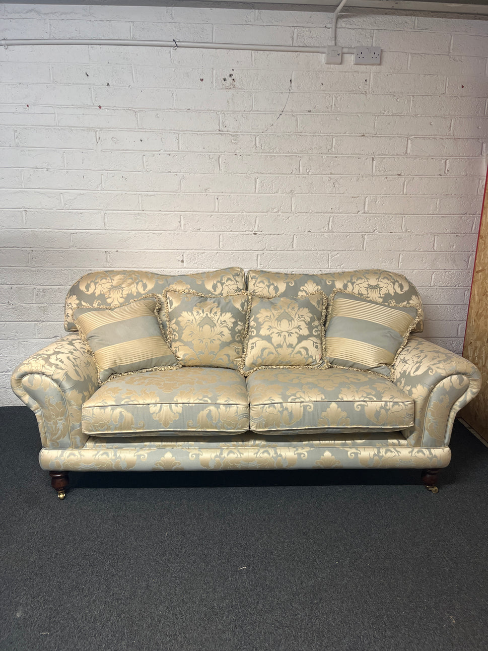 3+2 finline blue mixed fabric suite, brass castors, solid wood frame 3225