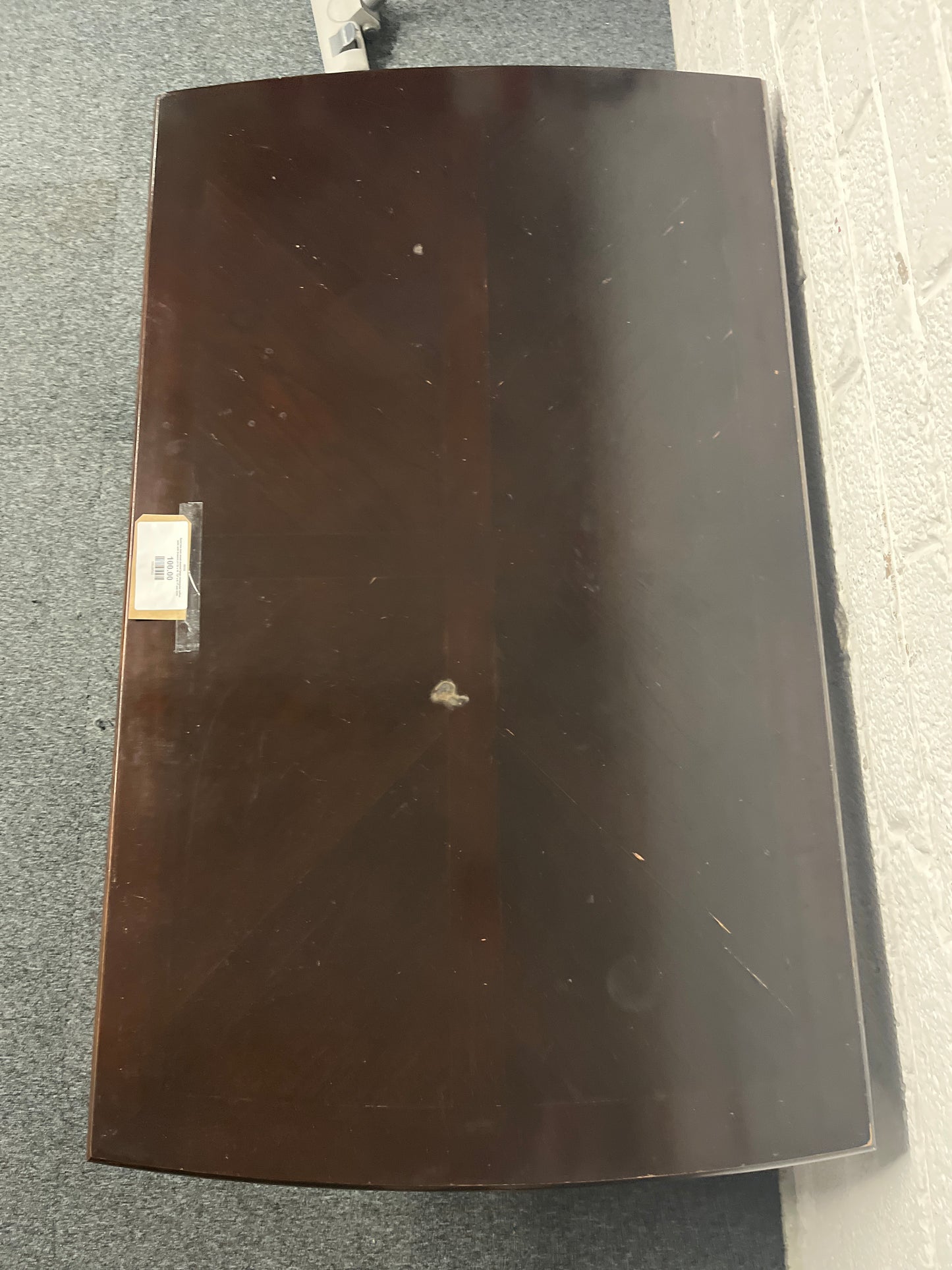 Solid low dark wood stained large rectangular coffee table with drawers (H 53 x W  127 x D 77 cm) 2225