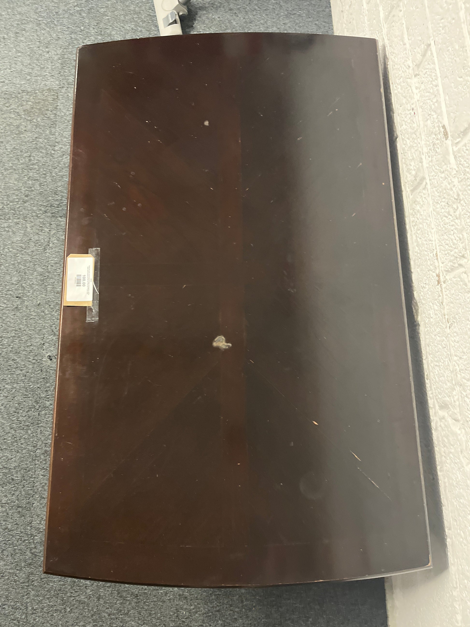 Solid low dark wood stained large rectangular coffee table with drawers (H 53 x W  127 x D 77 cm) 2225