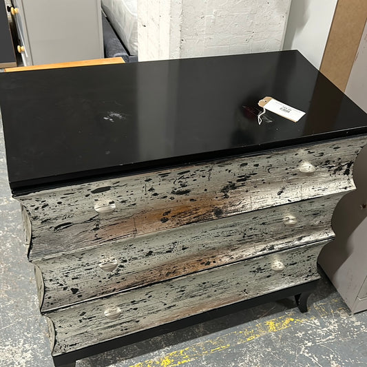 Black and silver curved front 3 drawer chest of dwrs