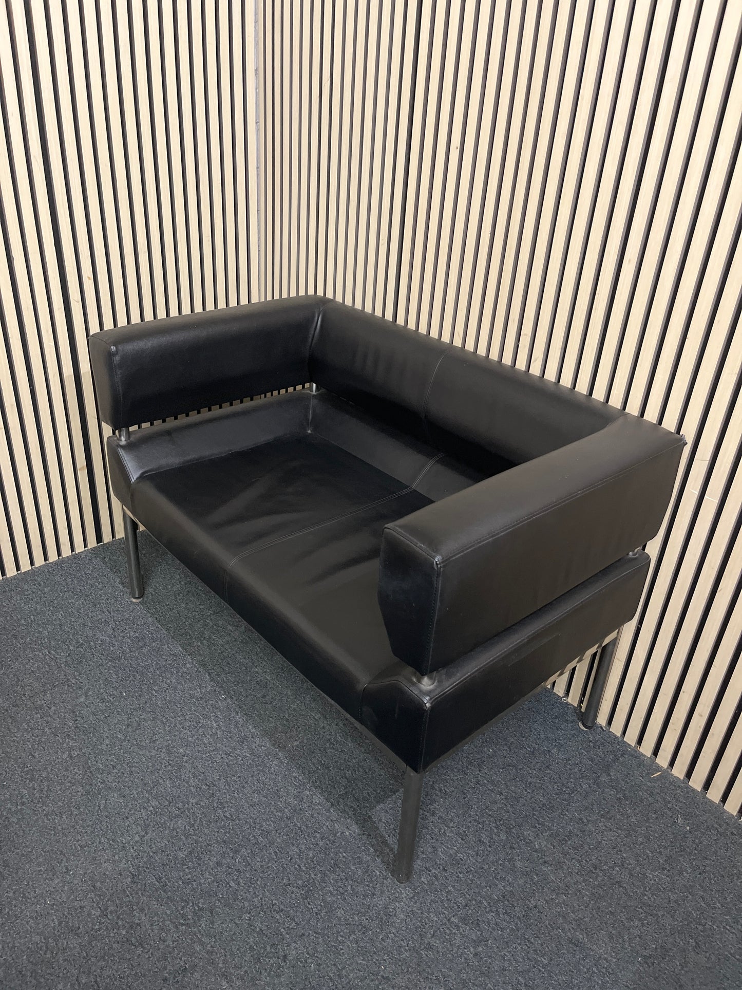 Compact black faux leather 2 seater sofa with metal legs  44144
