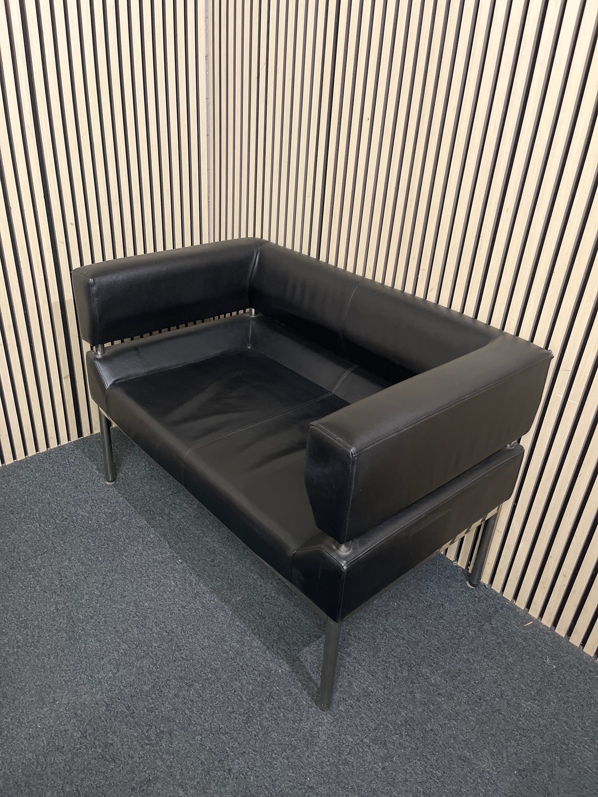 Compact black faux leather 2 seater sofa with metal legs  44144