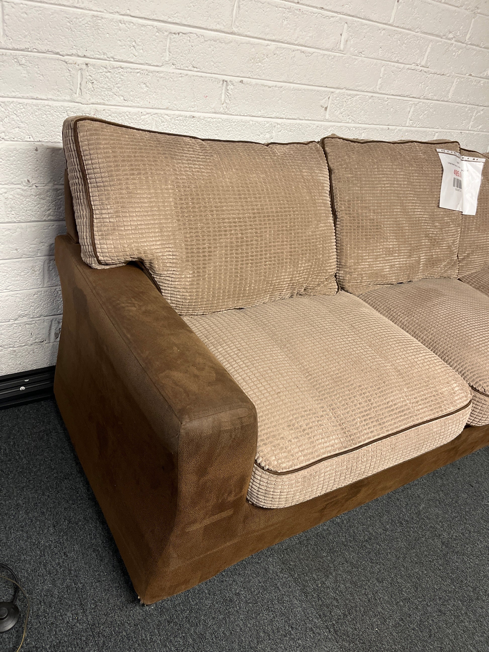 Large brown fabric L shape sofa suite 2225