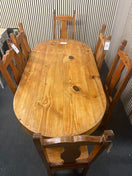 Switch Large solid pine oval kitchen table with drawers and 6 no. high back solid wood dining chairs (W 200 cm) 43385 2 image