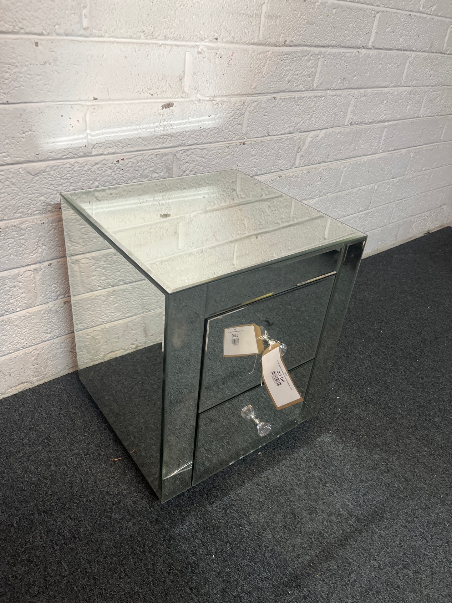 2 drawer glass bedside locker (cracked)  1325