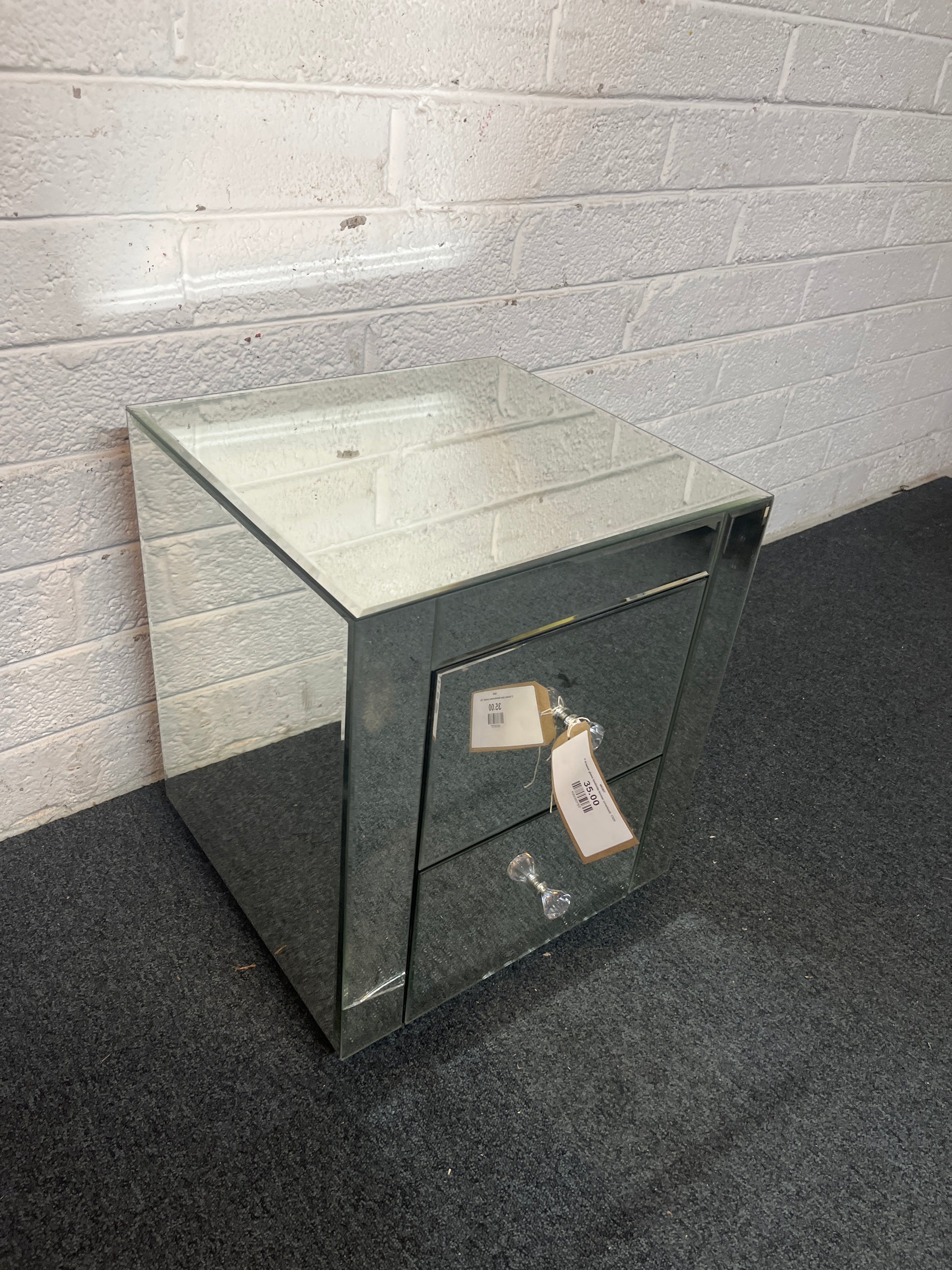 2 drawer glass bedside locker (cracked)  1325