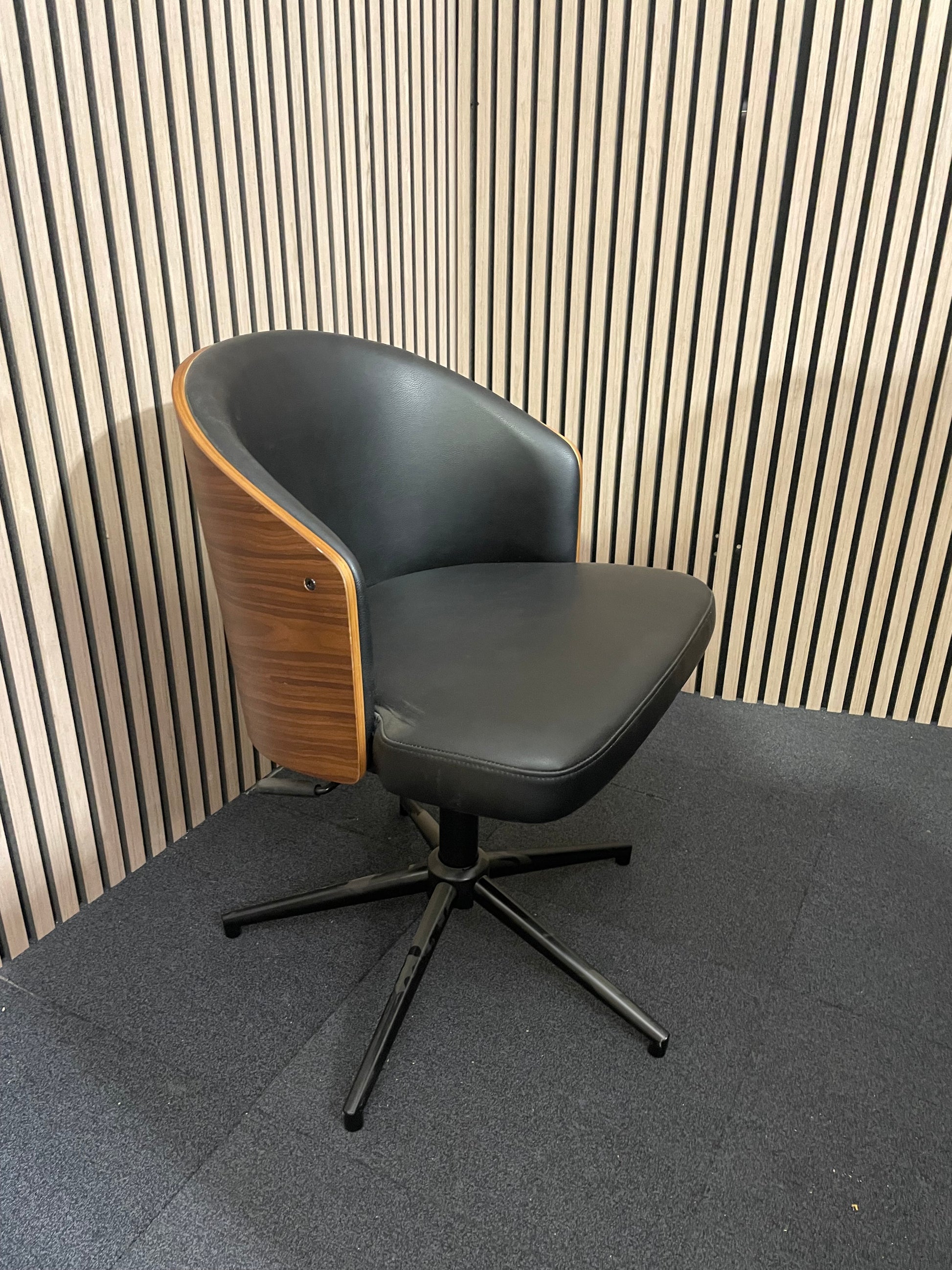 Kyoto Swivel Chair - Oak Shell with Black PU Seat, Chrome Base