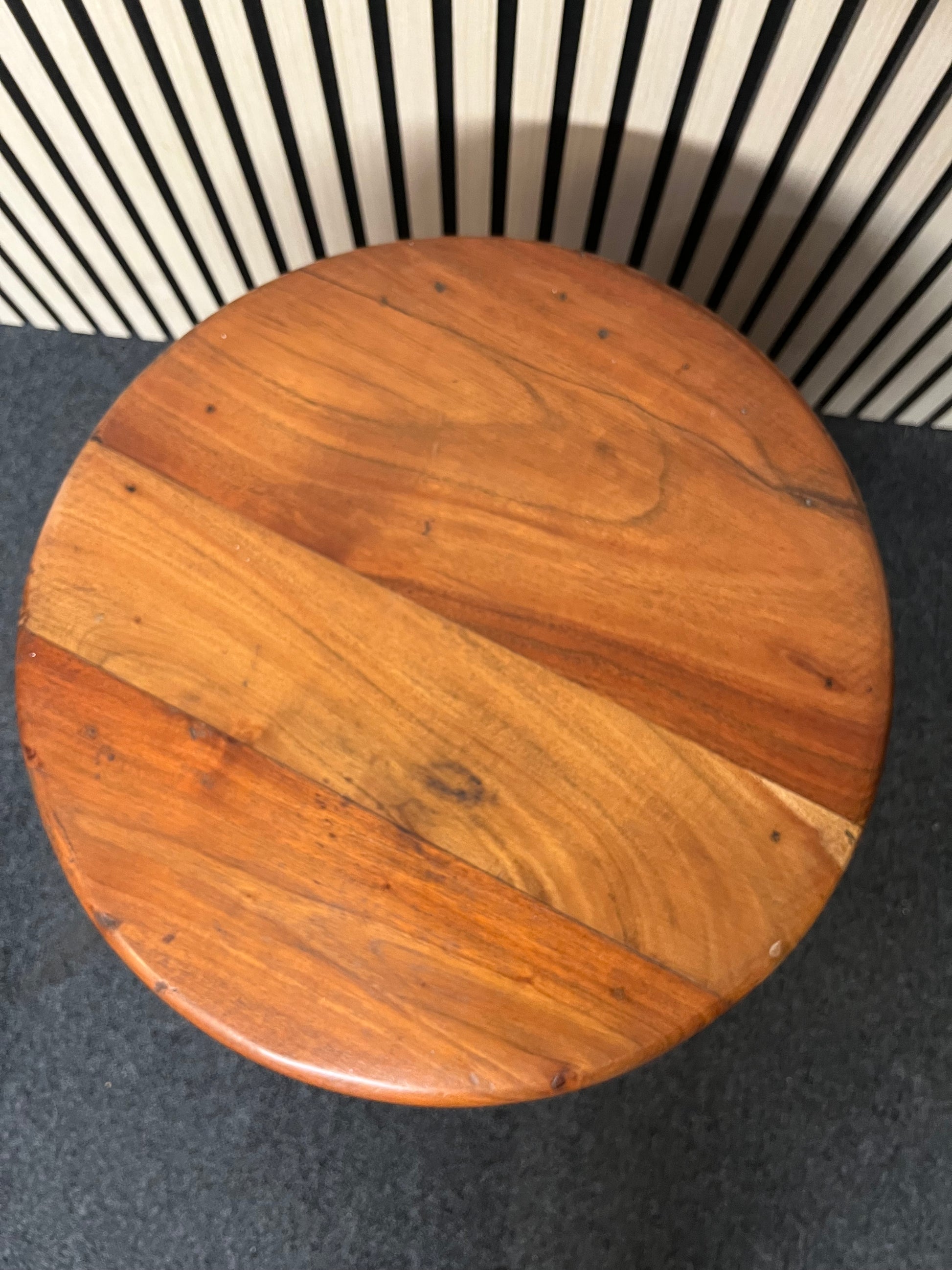 Solid teak 3 drawer oval top bedside locker 2325