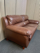 Large 3 seater dark borwn leather sofa with cushioned armrests 190Wx90D  44471