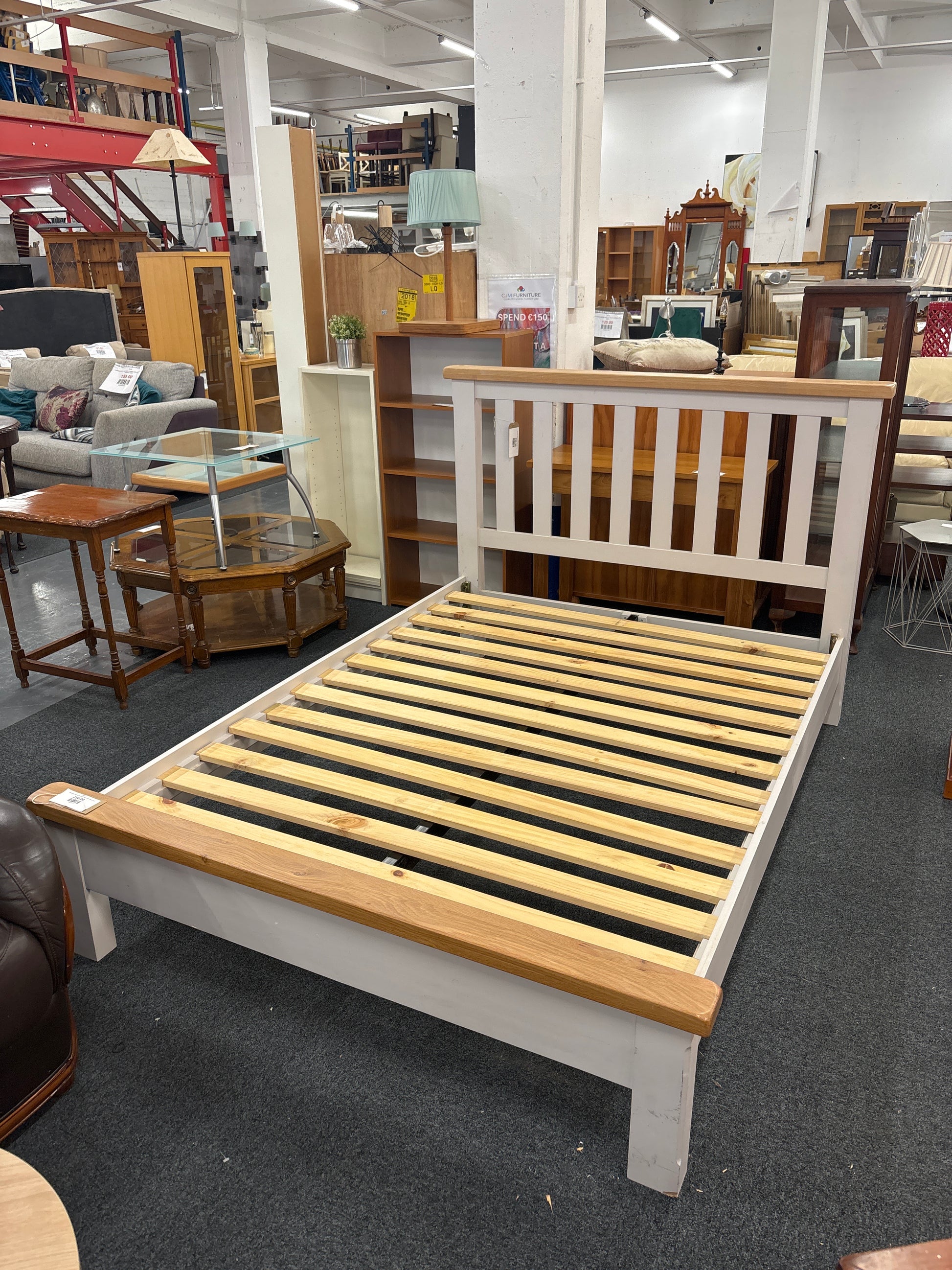4ft 6 solid  oak top and grey high end bed frame 2225