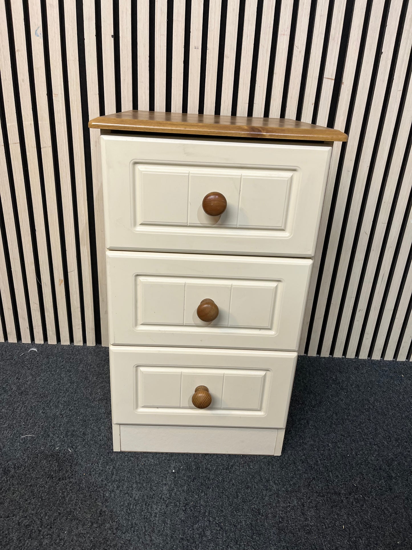 Cream and pine 3 drawer bedside locker  3126