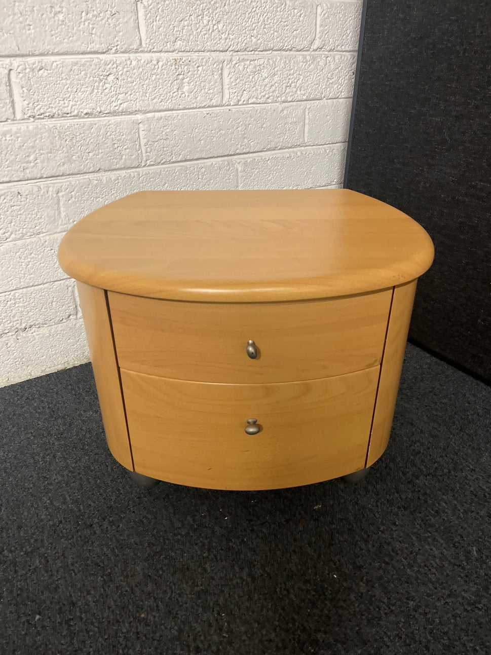 Bow fronted 2 drawer bedside locker in beech (H 41 x W 60 x D 45 cm) 3225