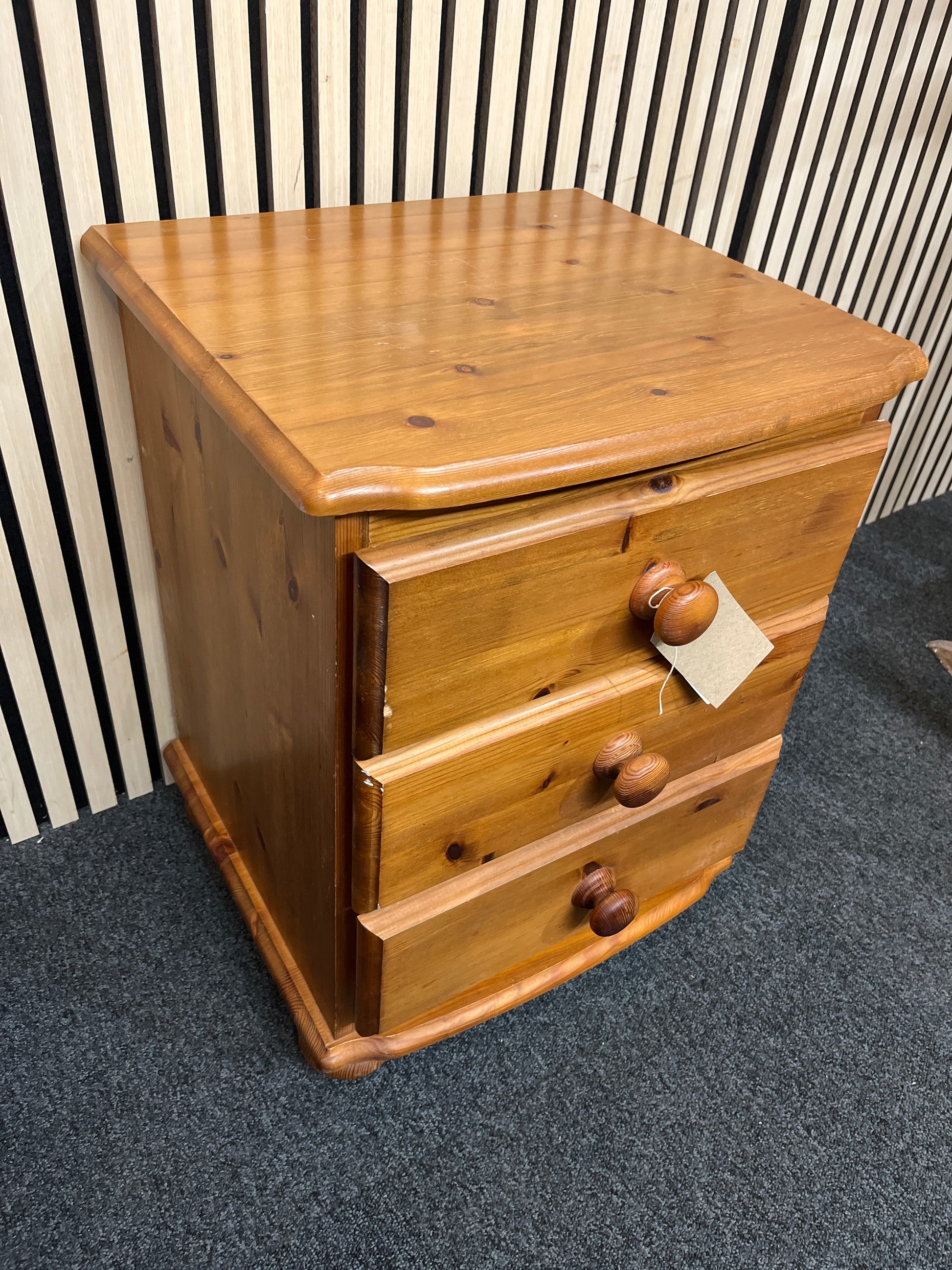 Solid pine 3 drawer bedside locker  1126