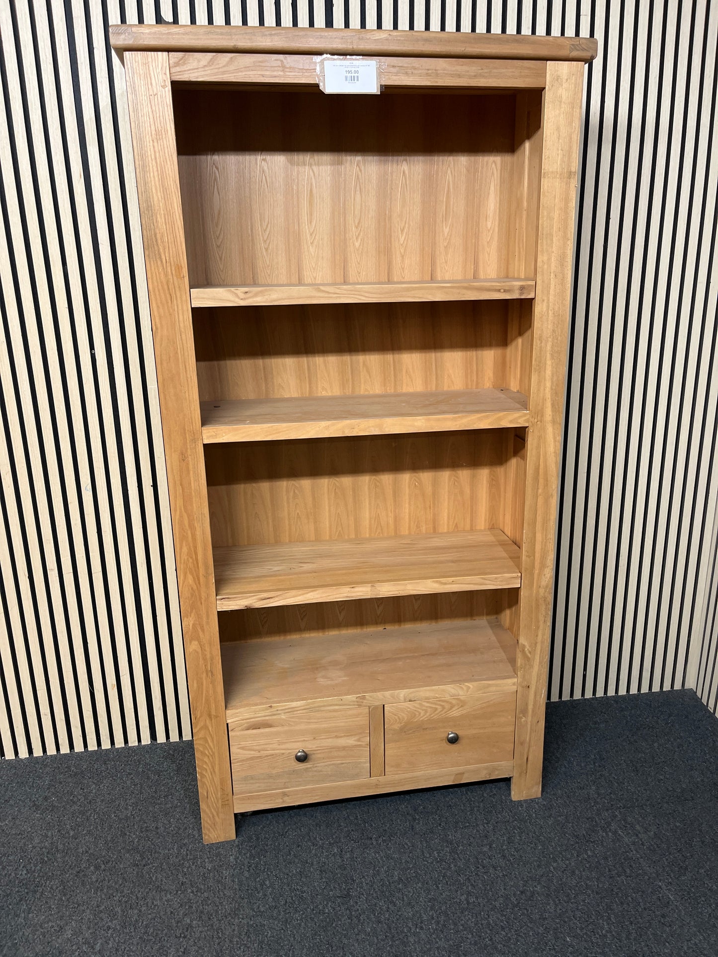 Tall oak 2 drawer top open bookcase with shelves (H 185 x W 95 x D 35 cm) 3126