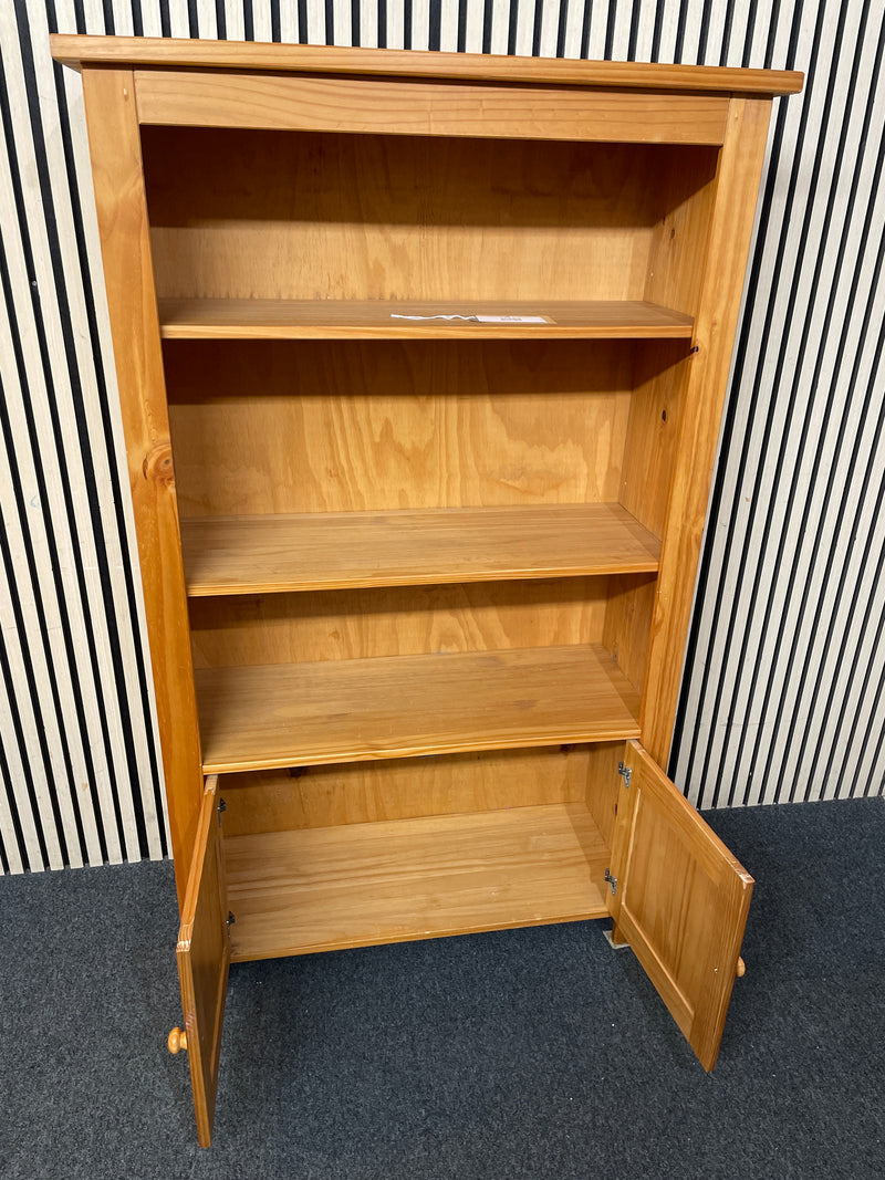 Solid pine shelving unit featuring open shelves and bottom cupboard 93Wx36Dx154H  44468