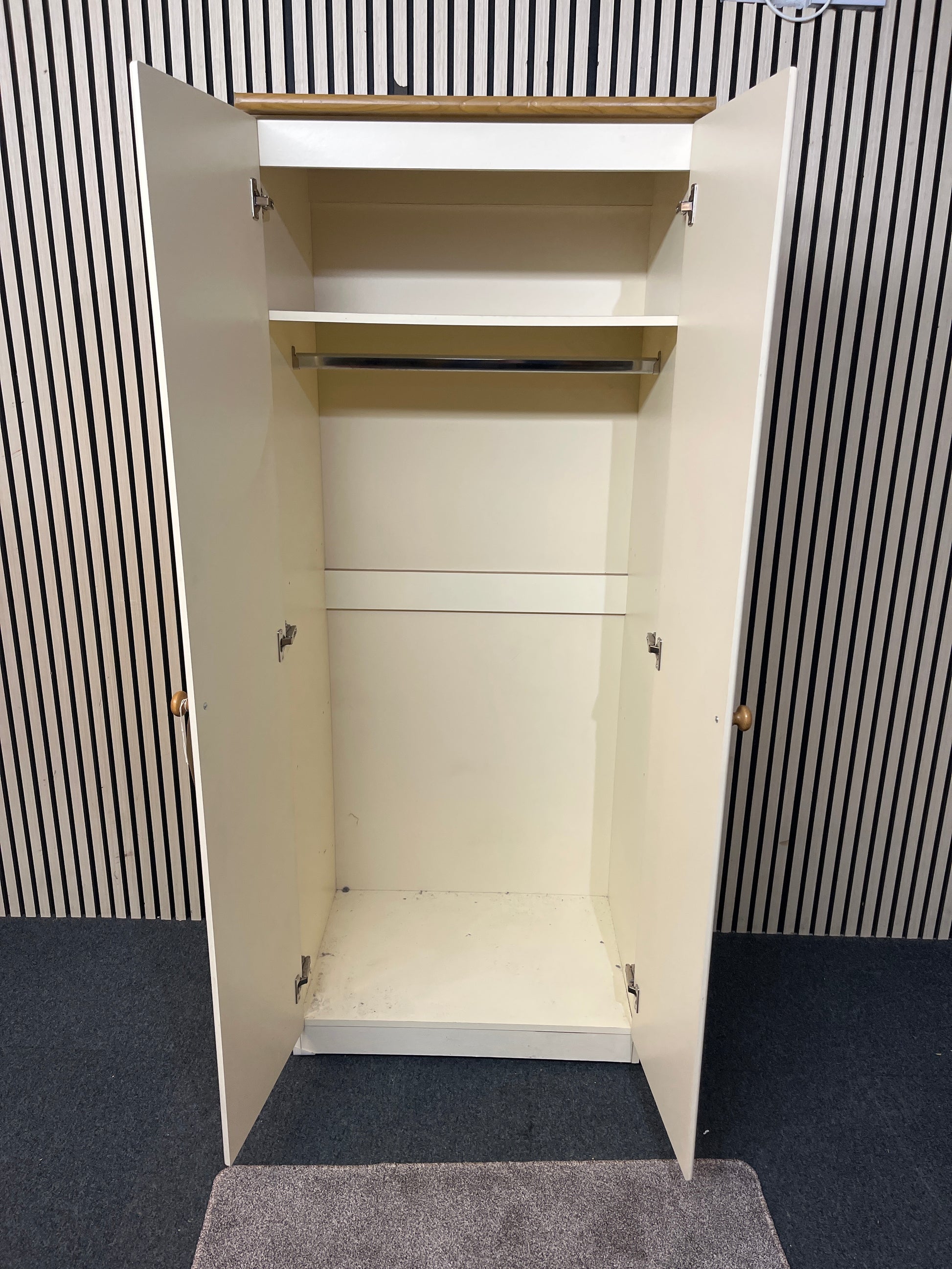 Tall cream and pine 2 door wardrobe (H 184 x W 74 x D 54 cm) 3126