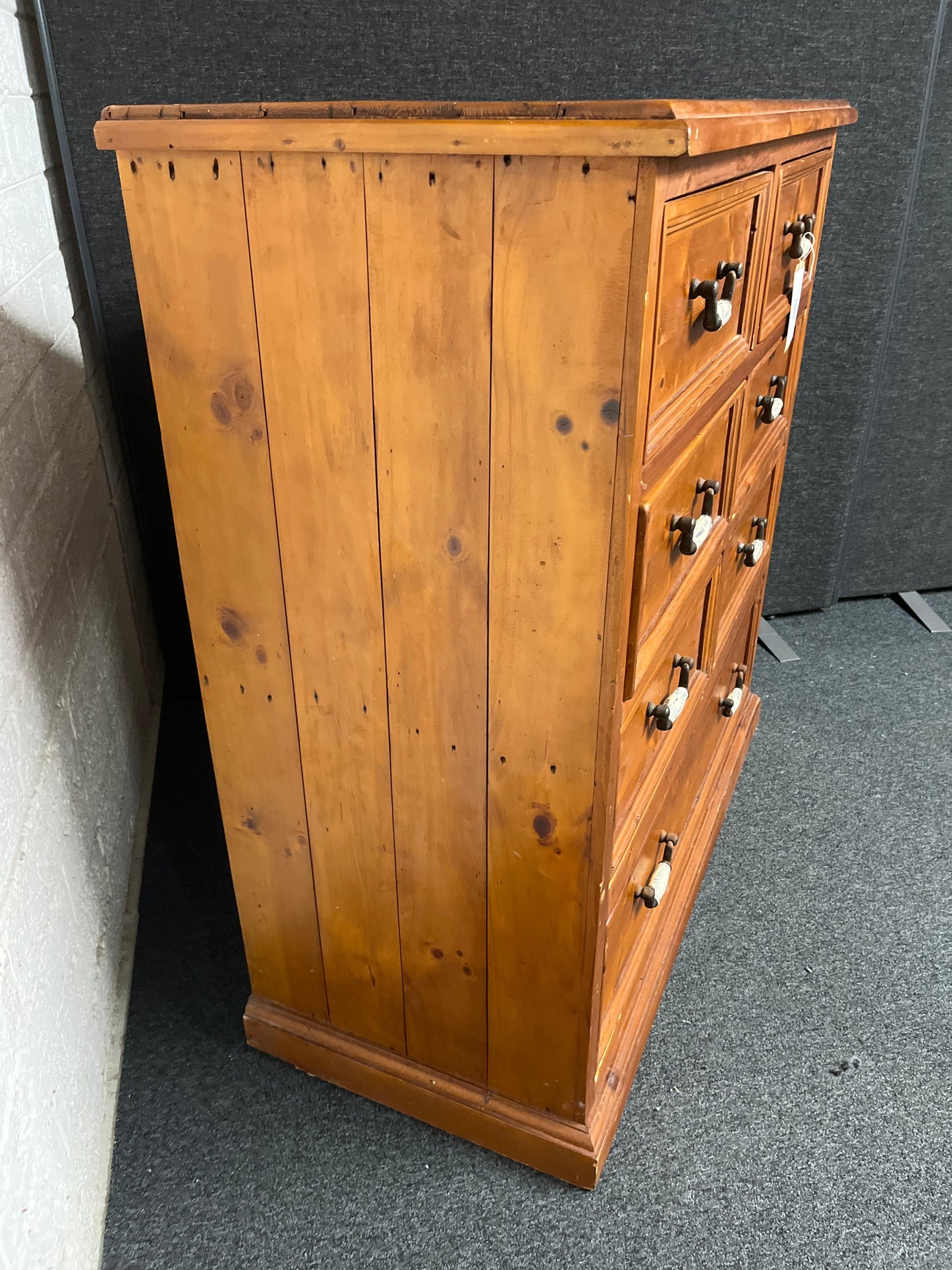 Tall solid pine stained 7 drawer chest with porcelain handles%A0(H  1150 x W 1100 x D 510 mm) 1225