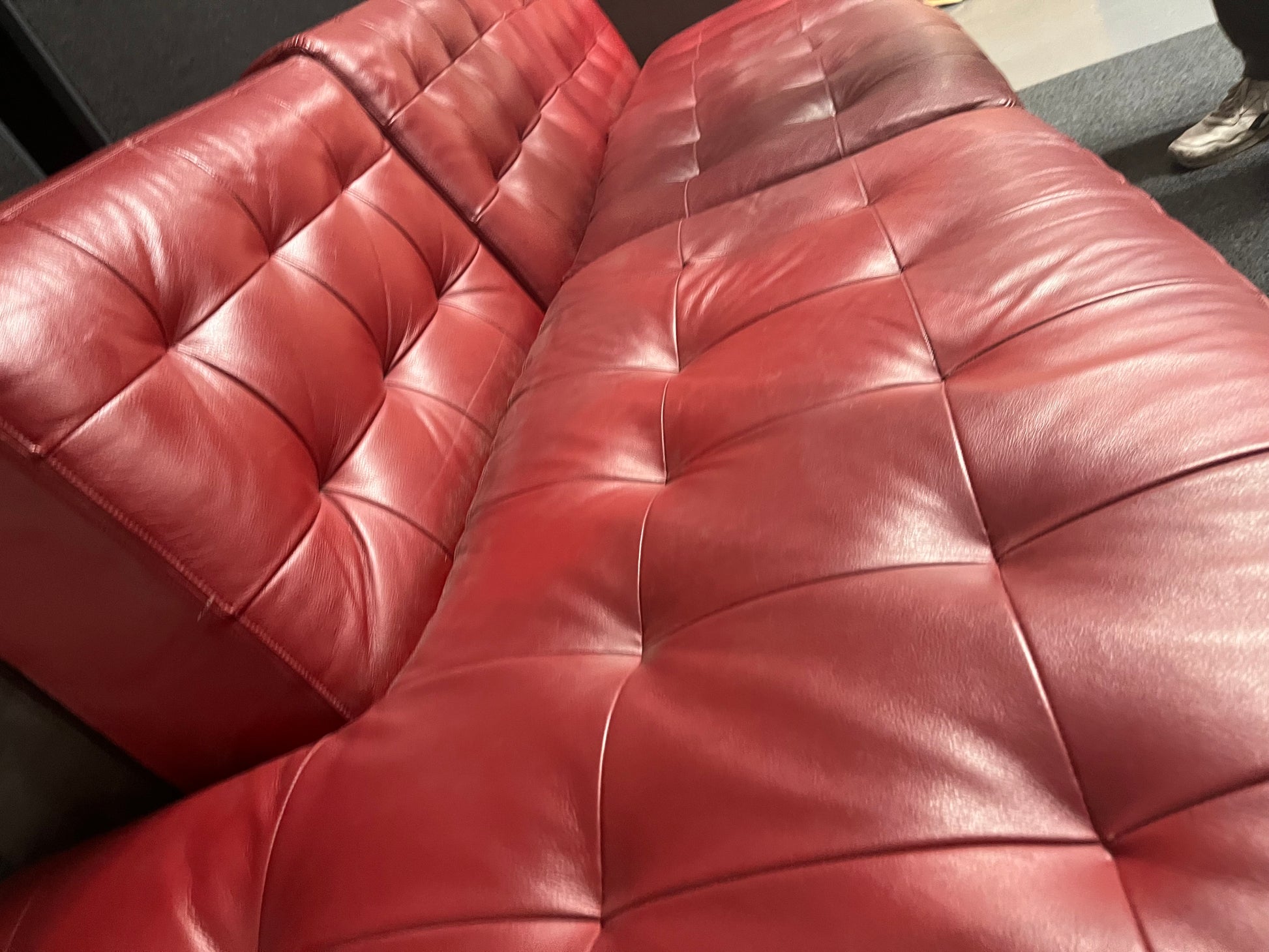 Large Wine and dark brown REAL leather corner sofa suite (W 3100 x D 950 x Seat height 450 mm) 1225