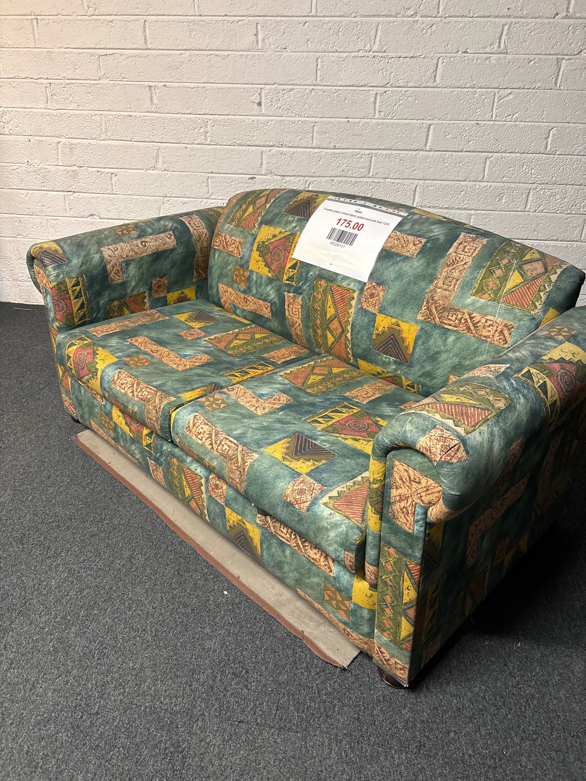 3 seater green mixed fabric patterned sofa bed 1225