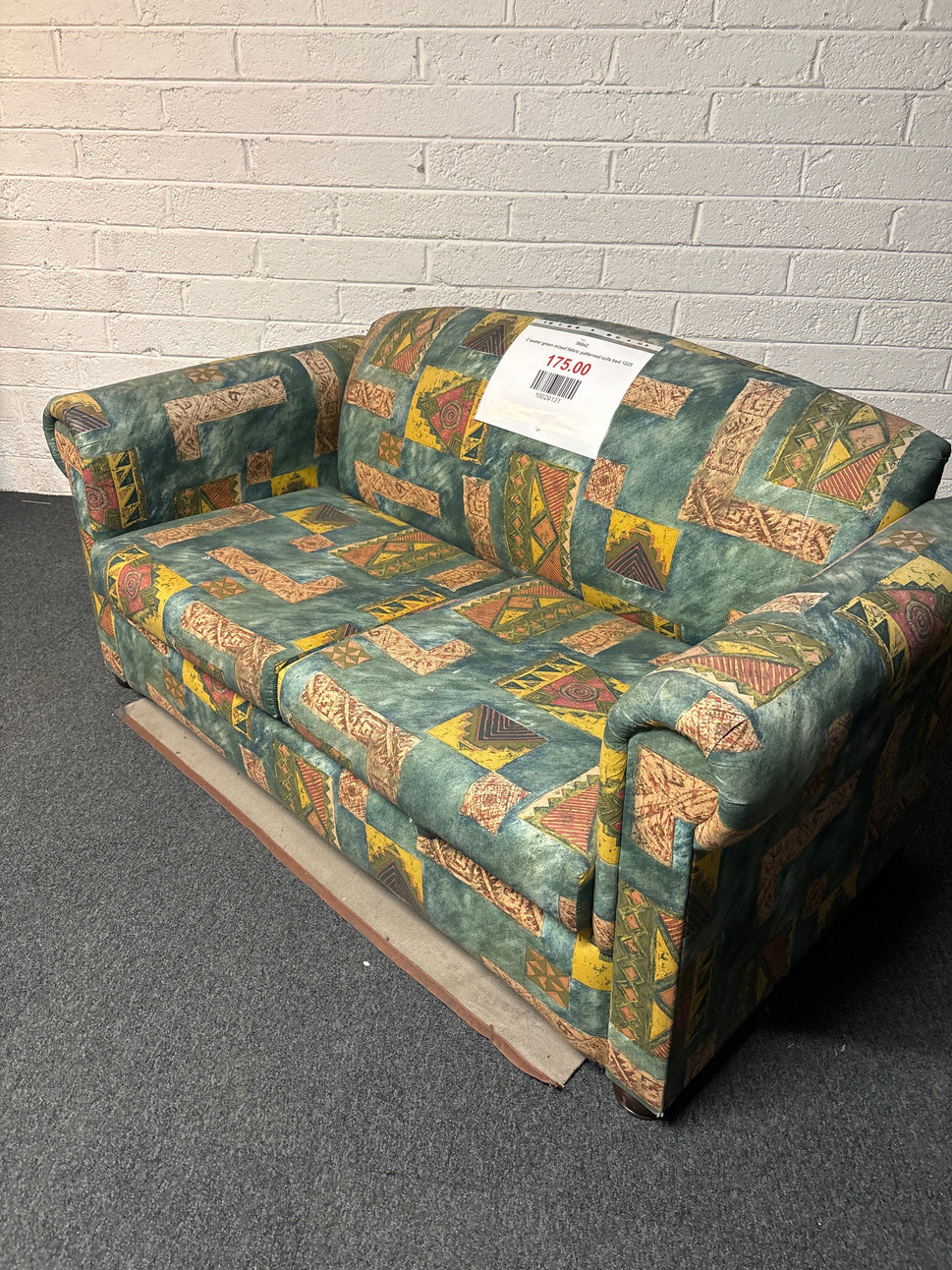 3 seater green mixed fabric patterned sofa bed 1225