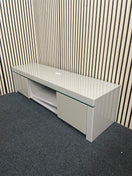 Modern grey gloss TV unit with glass top and shelving, height  41 cm, width 150 cm, depth 55 cm  44705