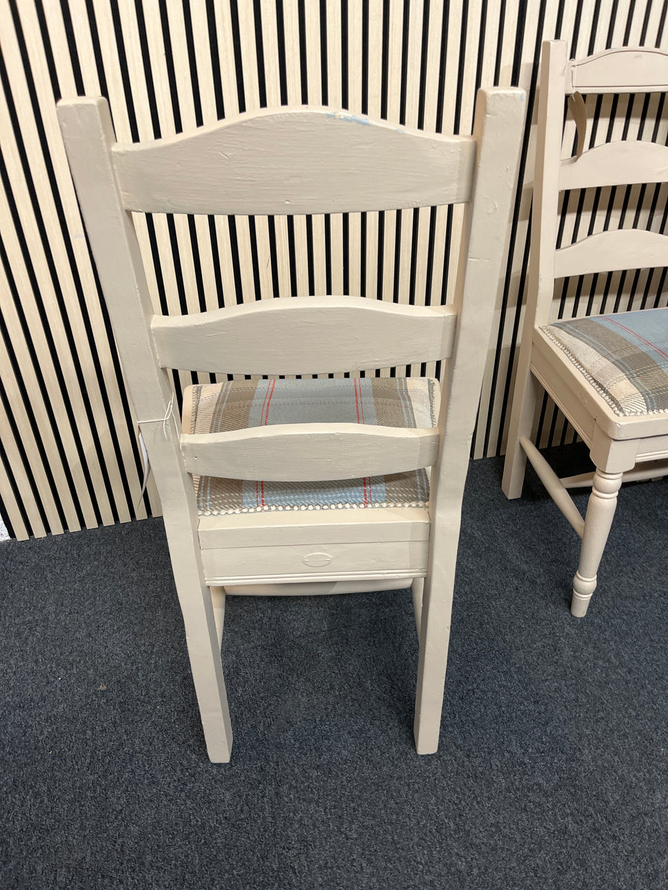 Cream painted solid wood tartan fabric dining chair (SET OF 4)