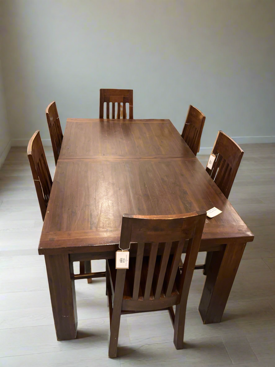 Solid large dark wood table with 6 no. matching chairs%A0 2125