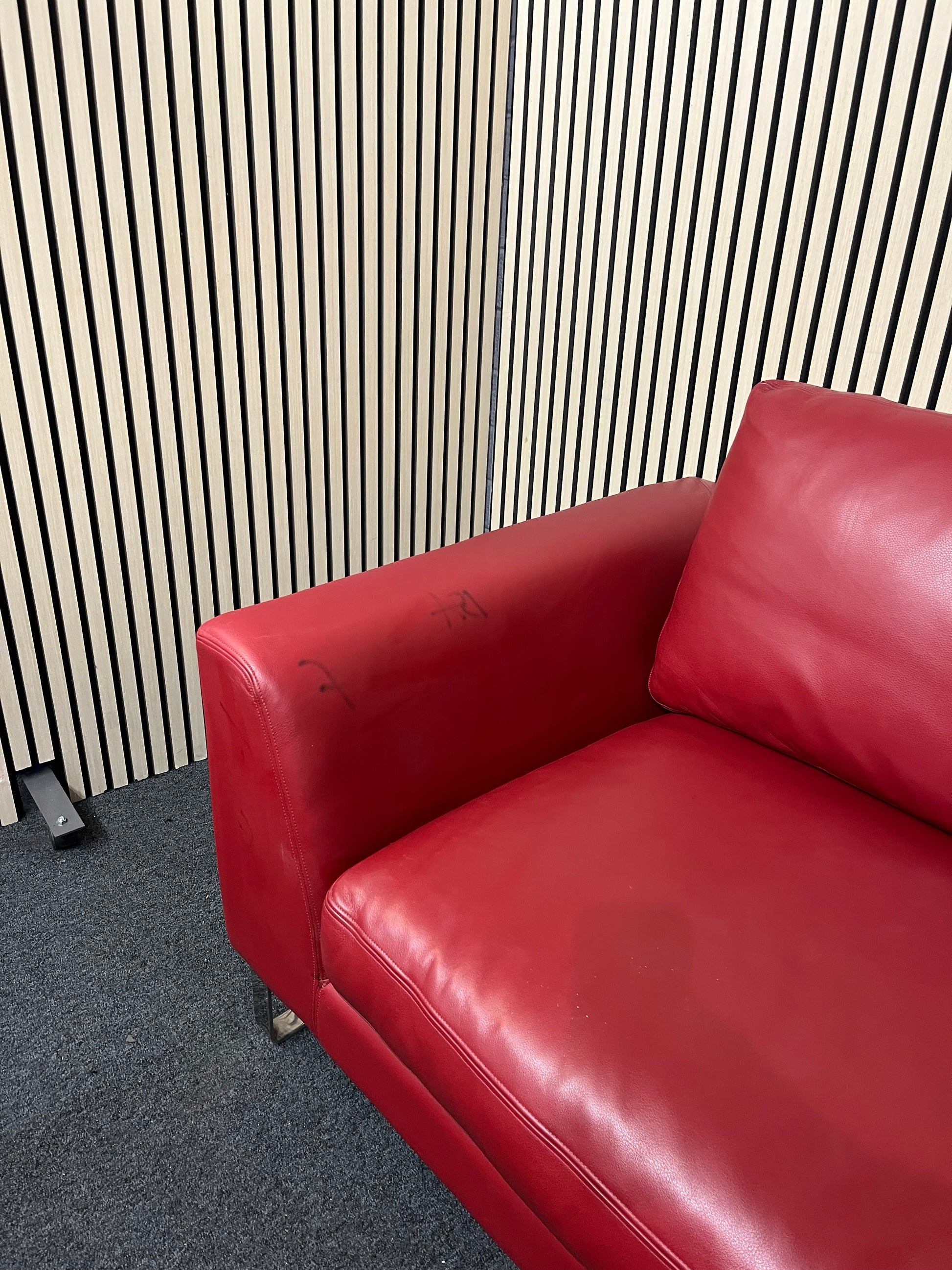 Wine leather single cornered 4 seater (Width 225 cm) (EX WINDMILL LANE STUDIO) 1425