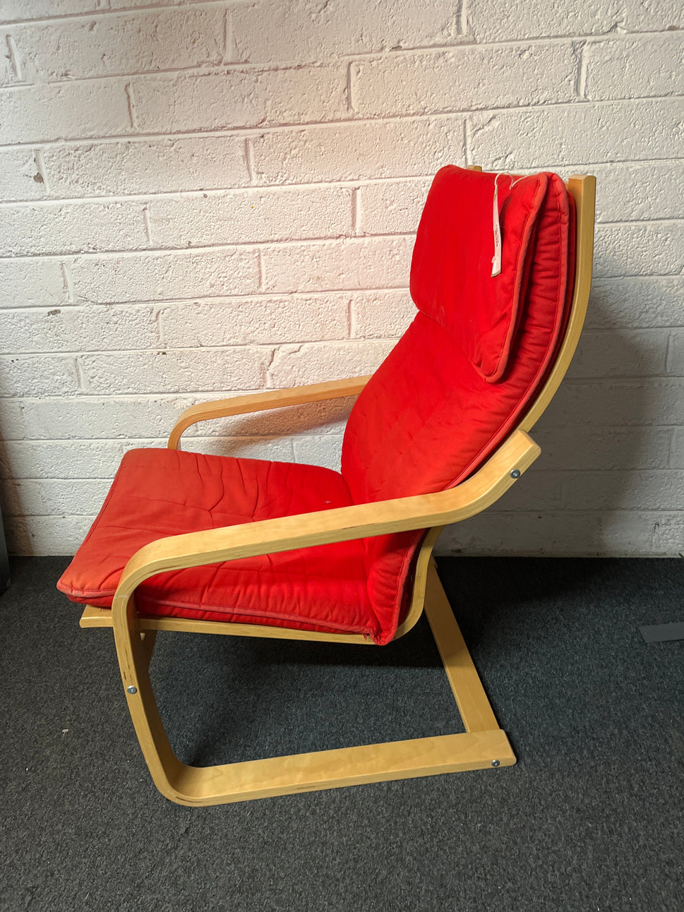 Bentwood beech framed armchair with red fabric seat and back  2225
