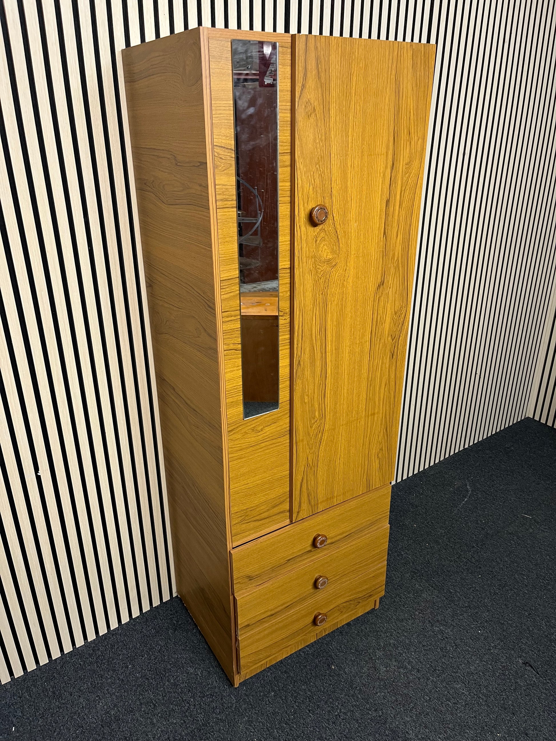 Tall Teak laminate 1 door 3 drawer wardrobe with mirror (H 178 x W 58 x D 46 cm) 2325