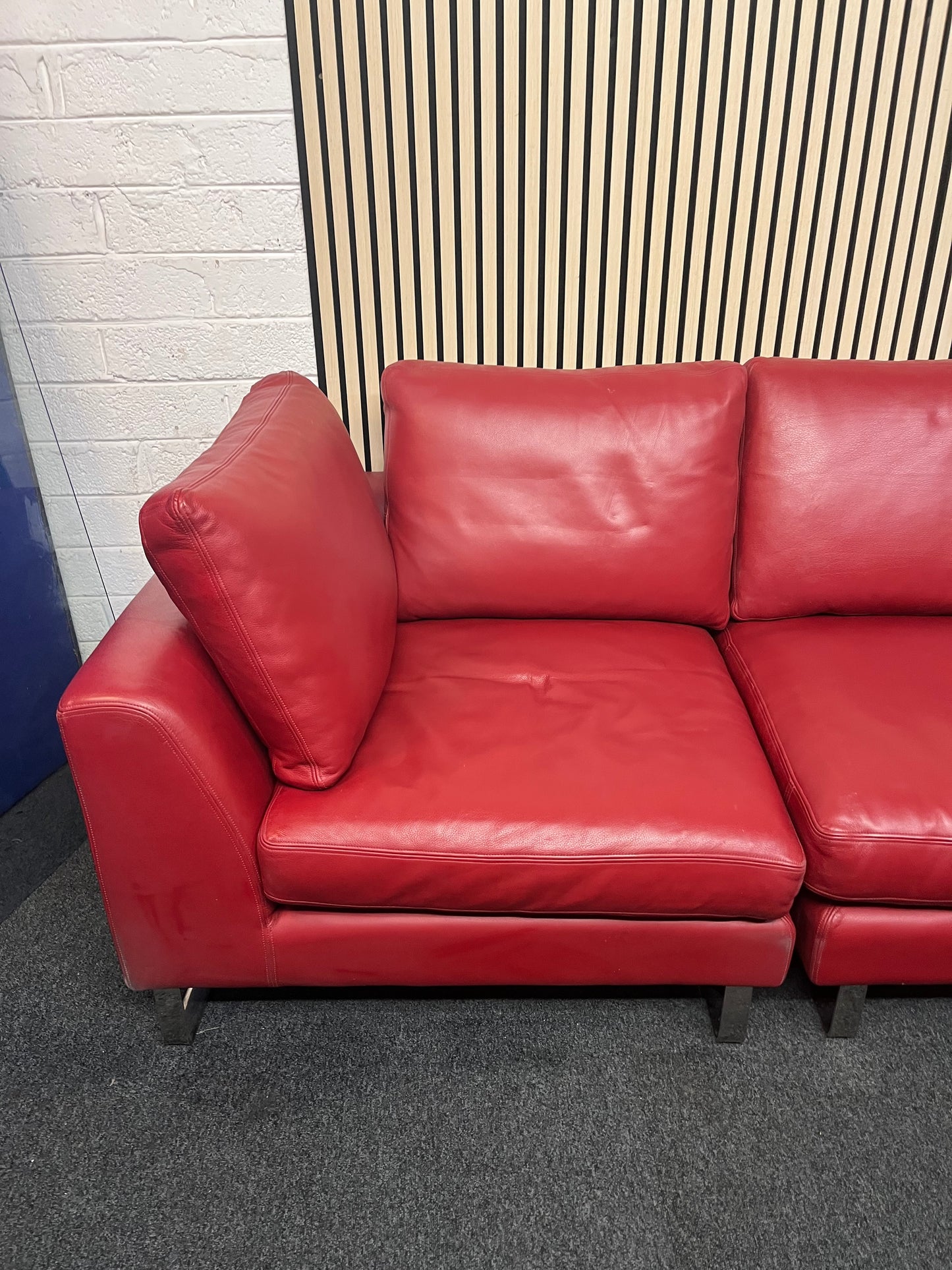 Real wine leather 5 seater sofa (325 cm wide) EX WINDMILL LANE  3325