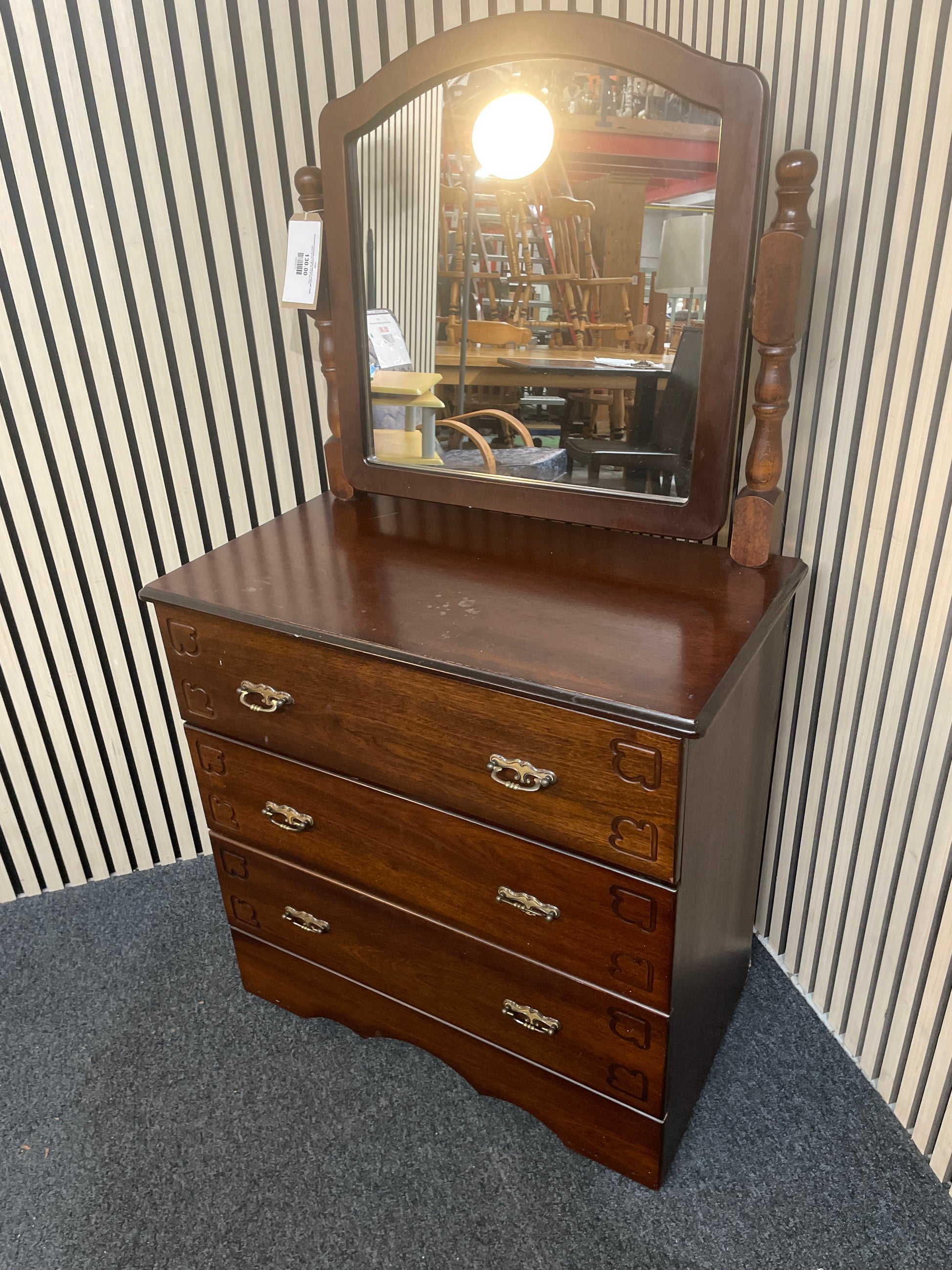 Rossmore mahogany 4 drawer bedroom chest with vanity mirror (H 137 x W 74 x D 40 cm) 2425