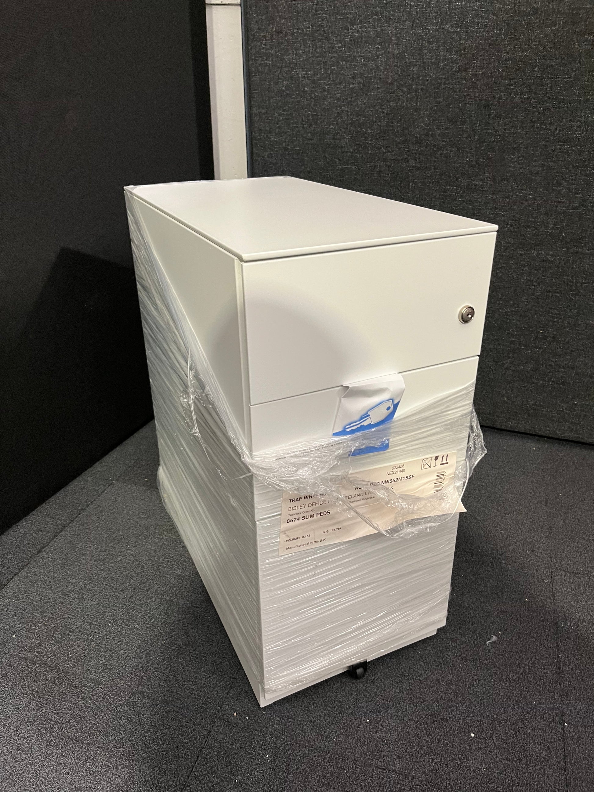 NEW Bisley white metal 3 drawer under desk mobile pedestal on castors. PRICE INC VAT, 10 NO. IN STOCK