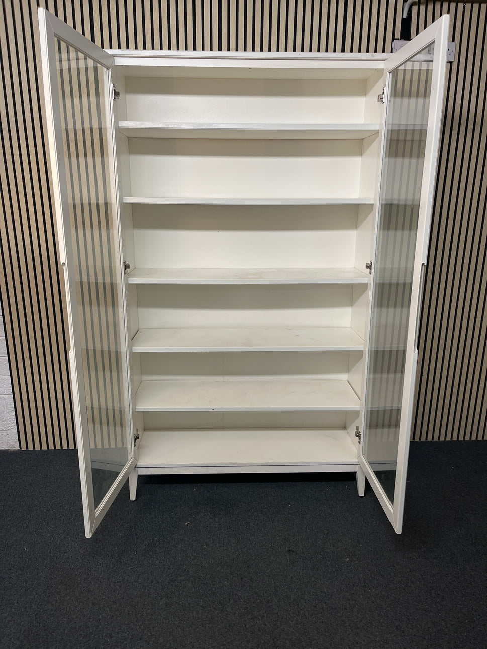 Tall 2 door white wood laminate glass display case (H 207 x W 118 x D 48 cm) 2325