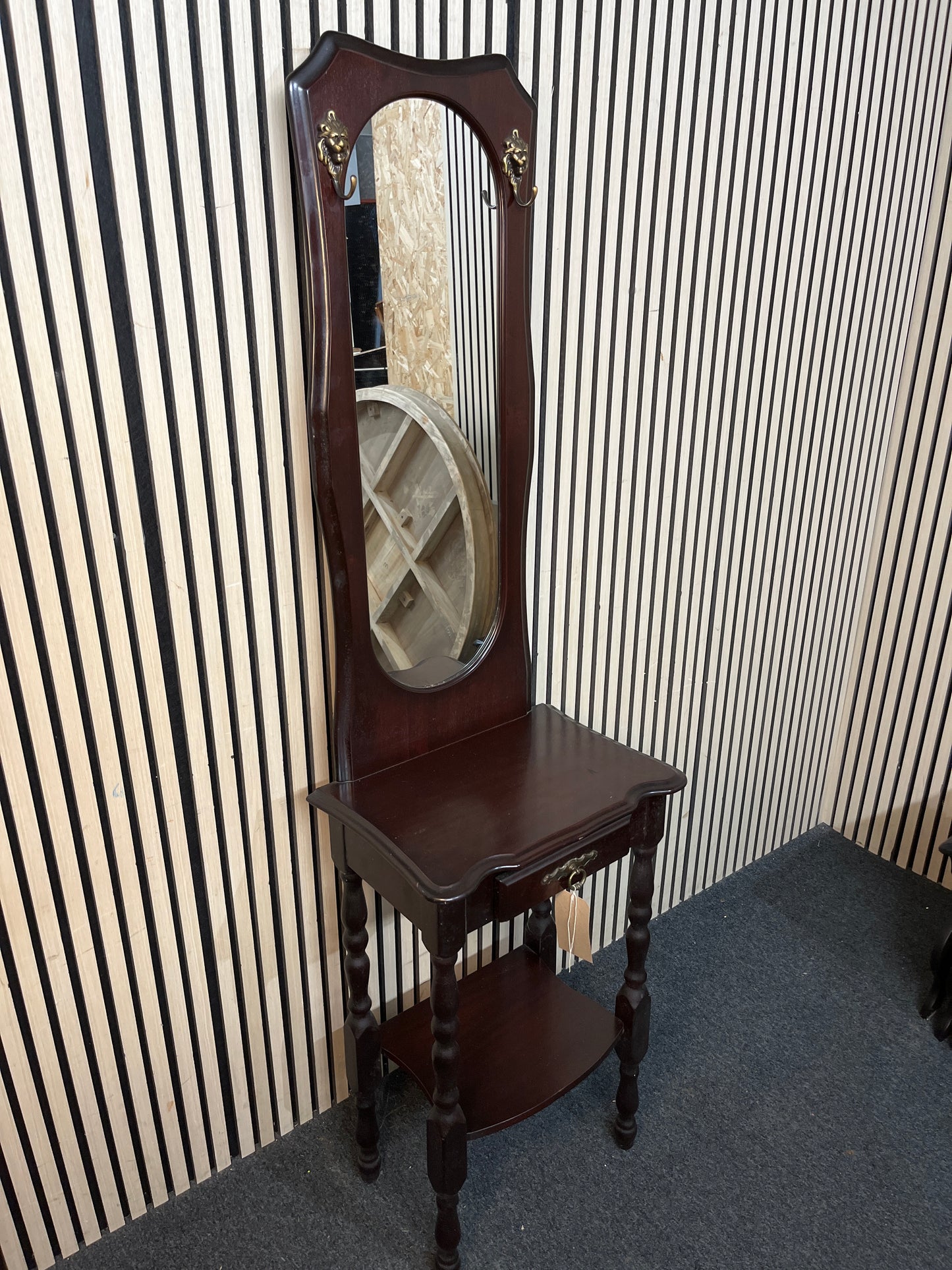Mahogany 1 drawer hall stand with large slim mirror (H 180 x W 80 x D 35 cm) 43670
