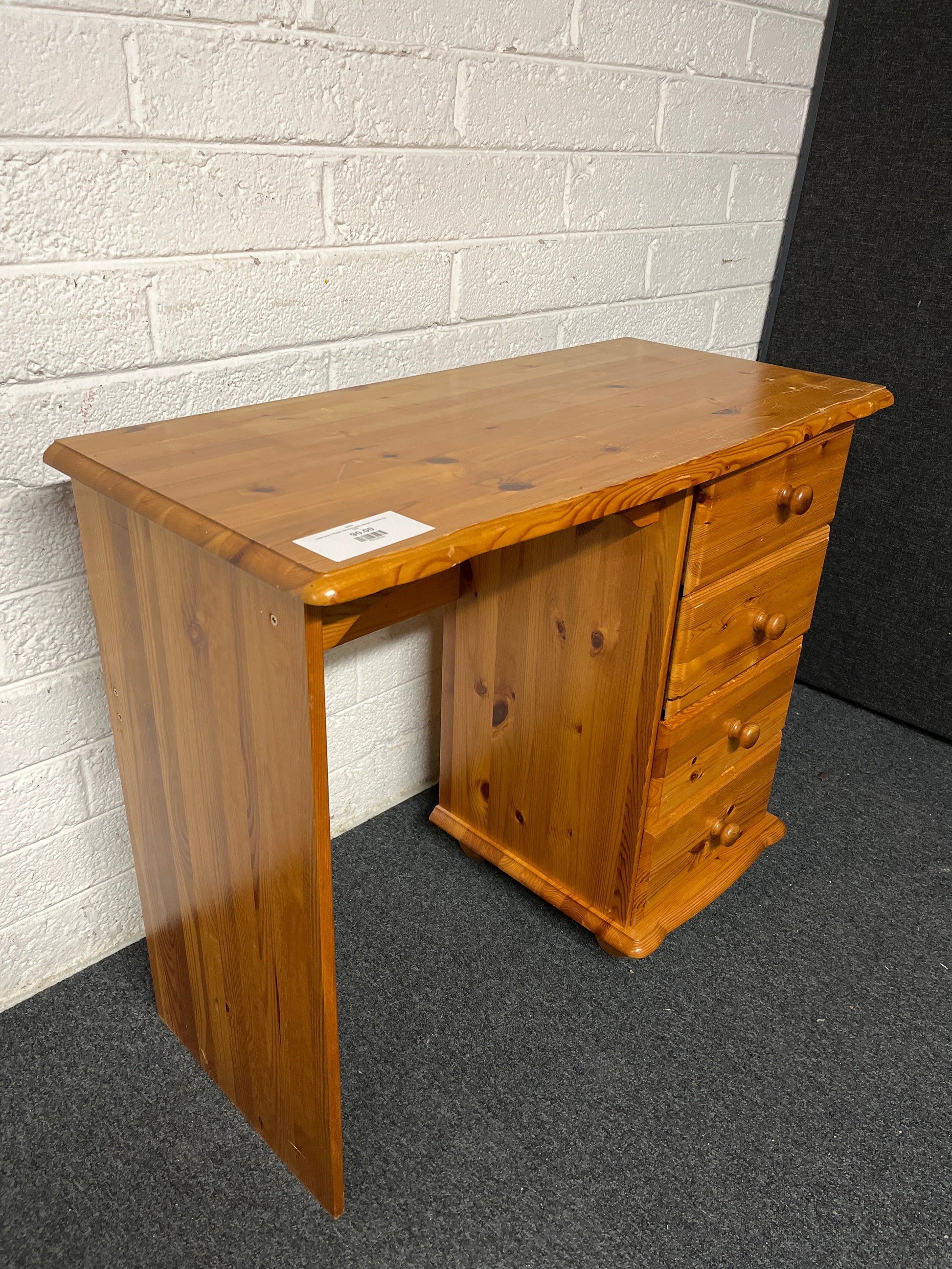 Solid pine 3 drawer bedroom desk, dresser, scratch top  1225