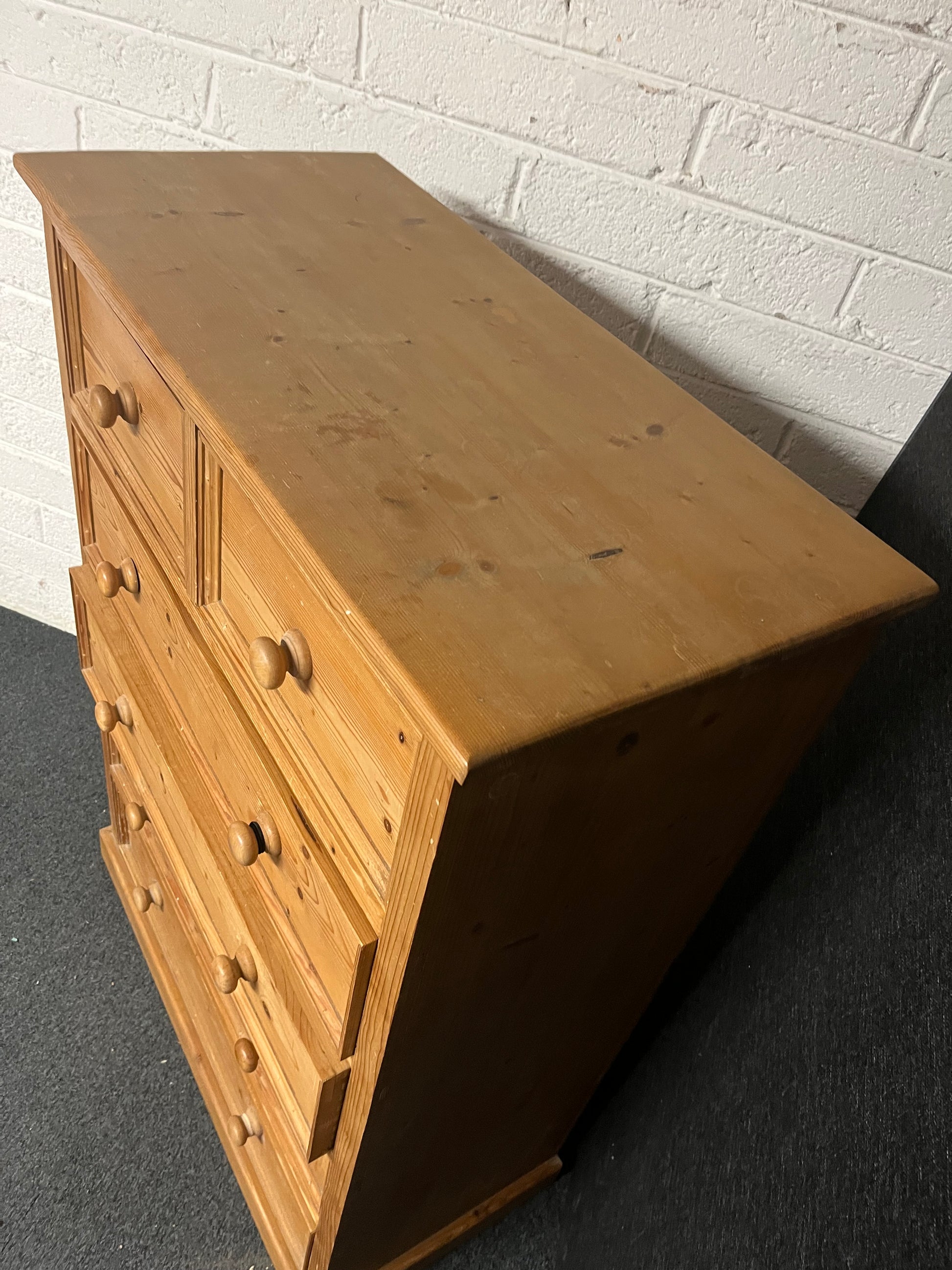 Solid tall pitch pine 4+2 chest of drawers 900Wx1260Hx430D 1225