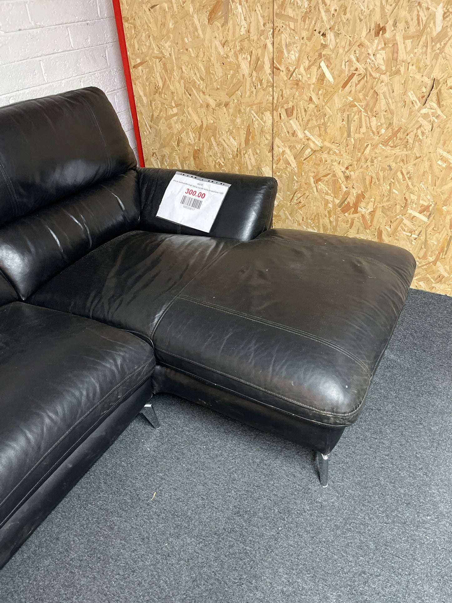 Black leatherette high back corner suite in sections 1325