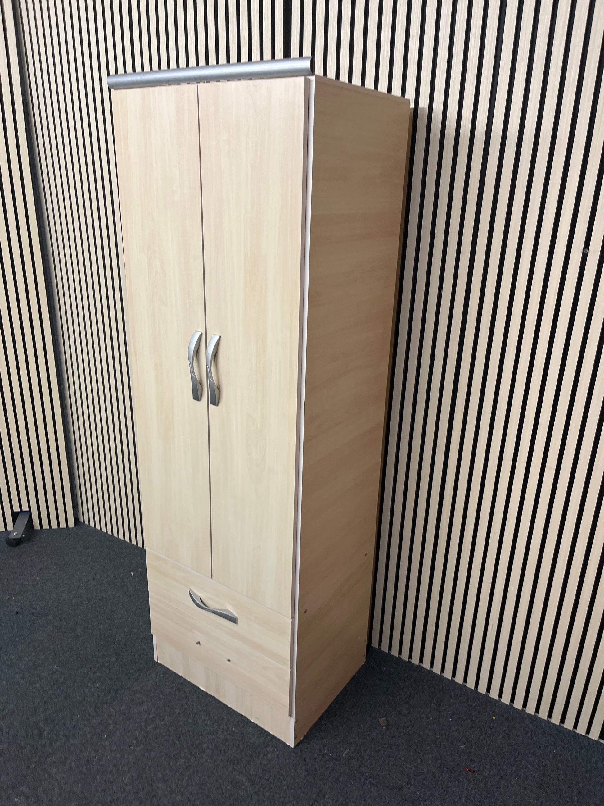 Maple laminate 2 door 2 drawer slim wardrobe 183Hx62Wx47D 1425