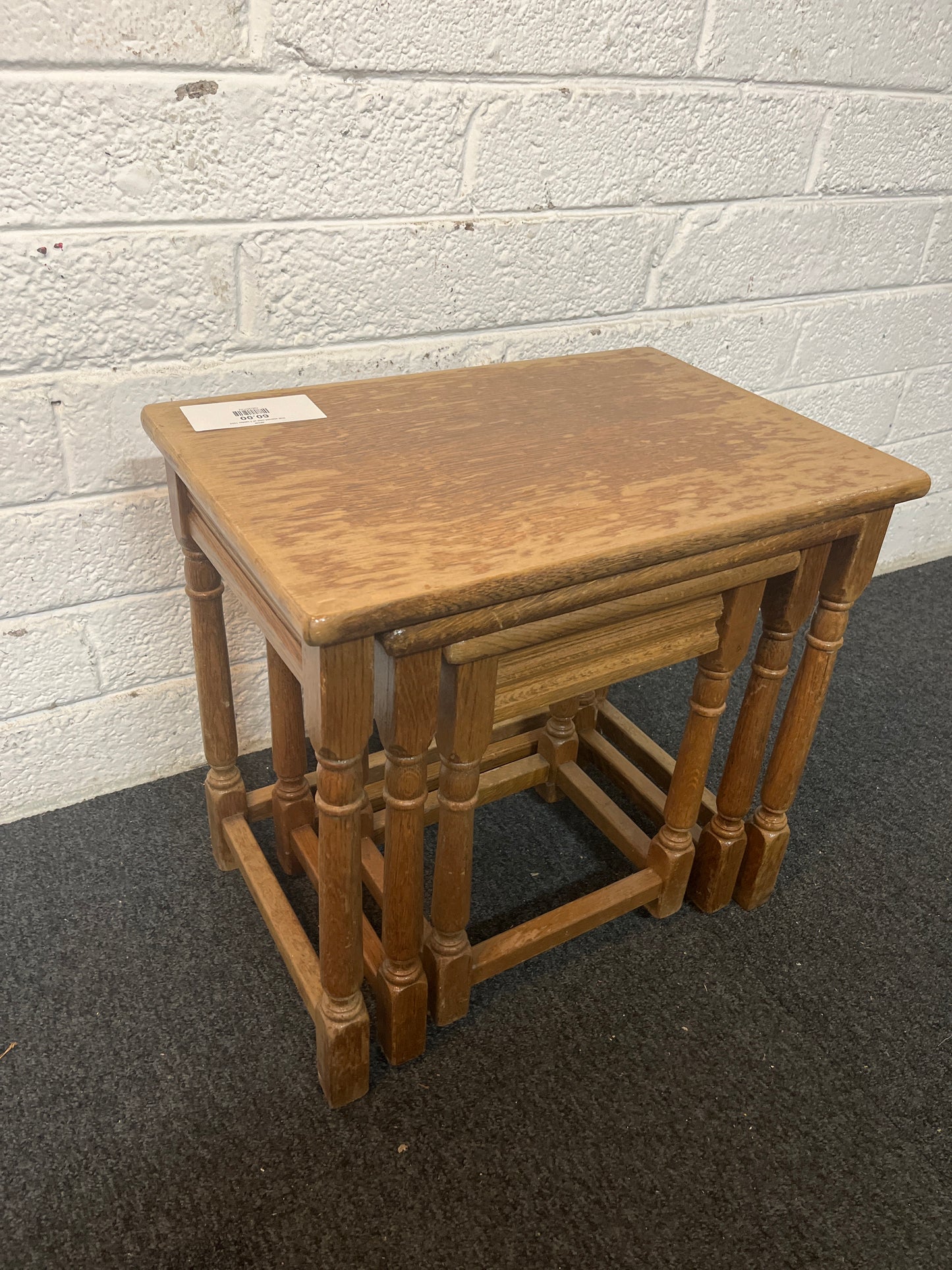 Oak stained nest of 3 tables 1325