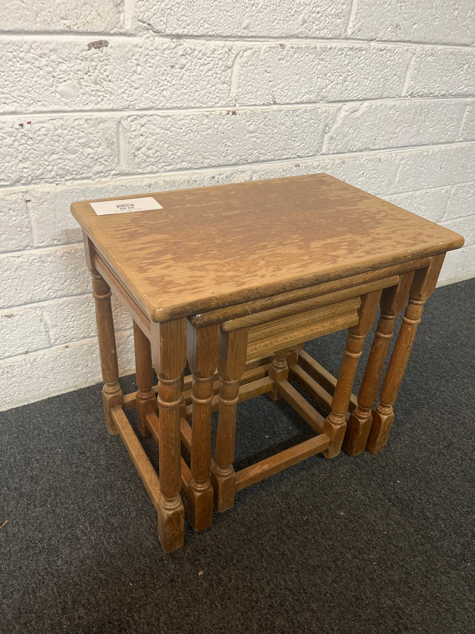 Oak stained nest of 3 tables 1325